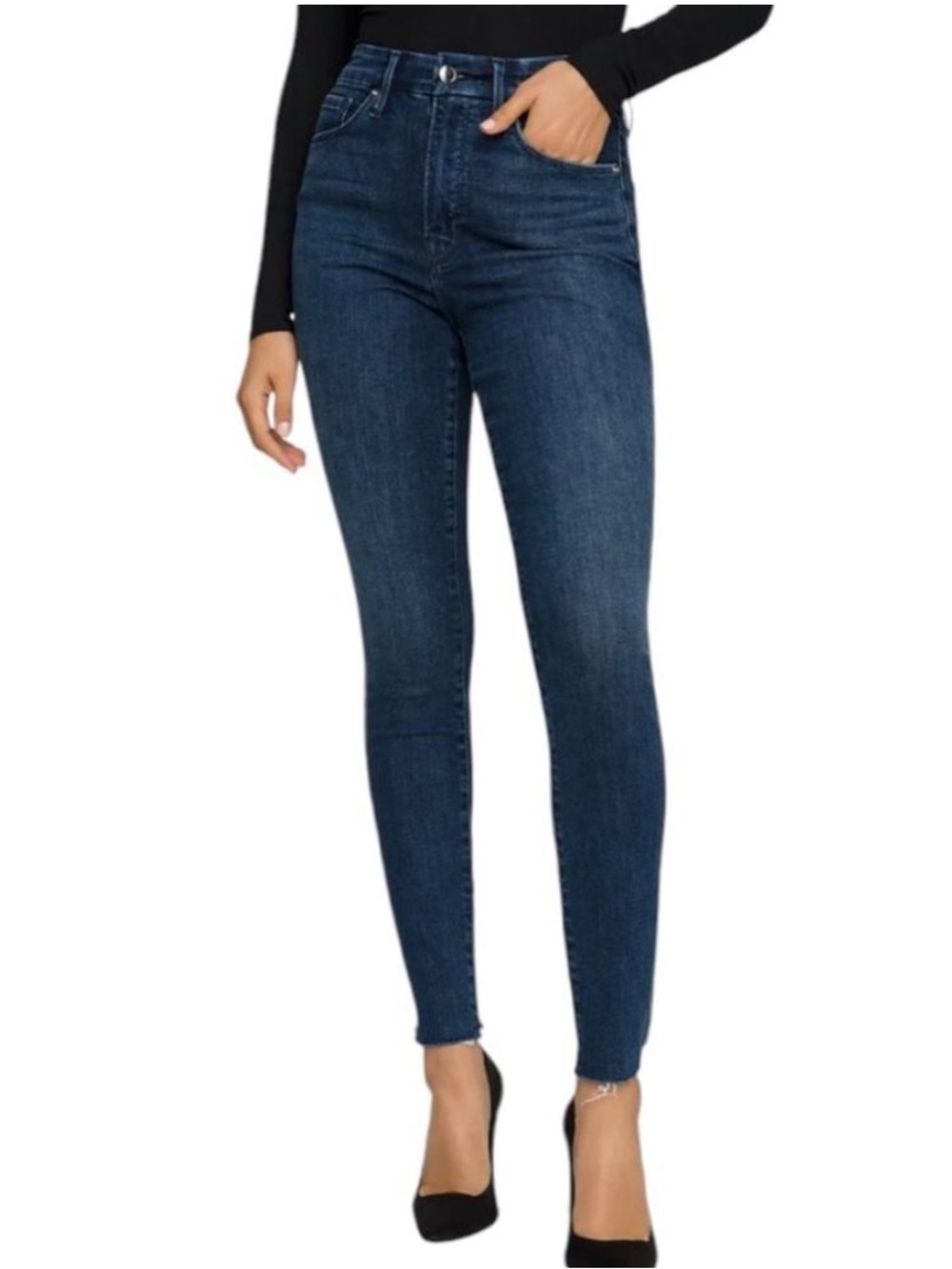 Good American NWOT Good Legs Skinny Jeans Raw Chewed Hems Dark Wash 12 31